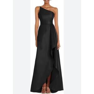 Alfred Sung Black One-Shoulder Satin Gown - Size 8 (new)